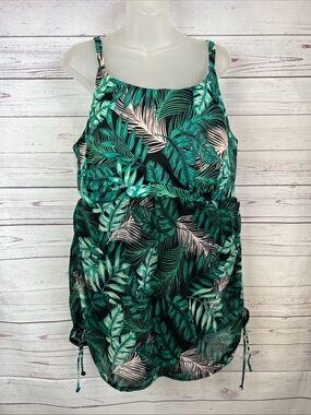 CACIQUE DESERT PALMS MESH NO WIRE BRA SWIMSUIT SWIM DRESS SZ 22